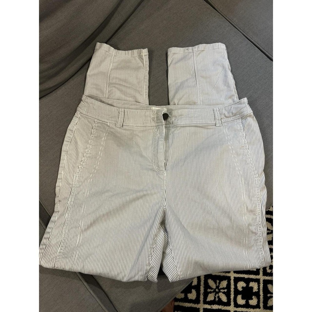 Chico's Womens Striped Stretch Pants White Chino Tapered Leg Size 1.5 Regular